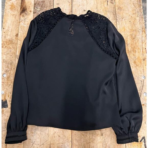 MISS ME Blouse Black Lacy, Long Sleeve, Keyhole, Goth, Semi-Sheer, Grunge - Picture 3 of 9